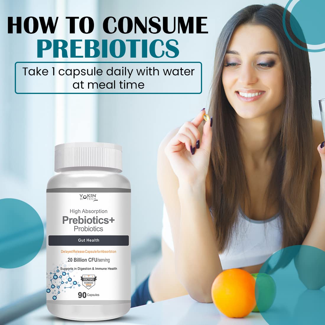 Vokin Biotech Prebiotics + Probiotics 20 Billion Cfu Supplement with Delayed-Release Capsules for Temperature Stable, Digestion and Immune Health  Grab2Buy Vokin Biotech Grab2Buy