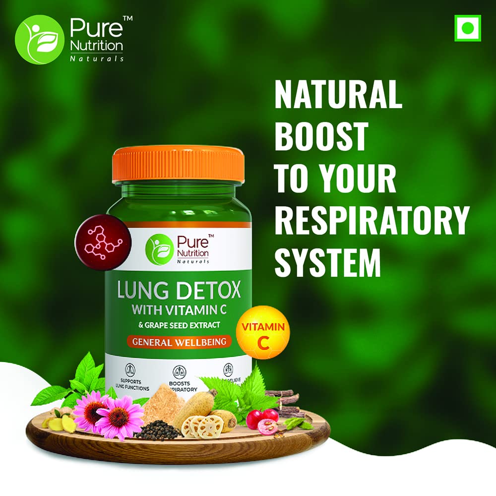 Pure Nutrition Lung Detox with Vitamin C & Grape Seed Extract Veg Capsules 