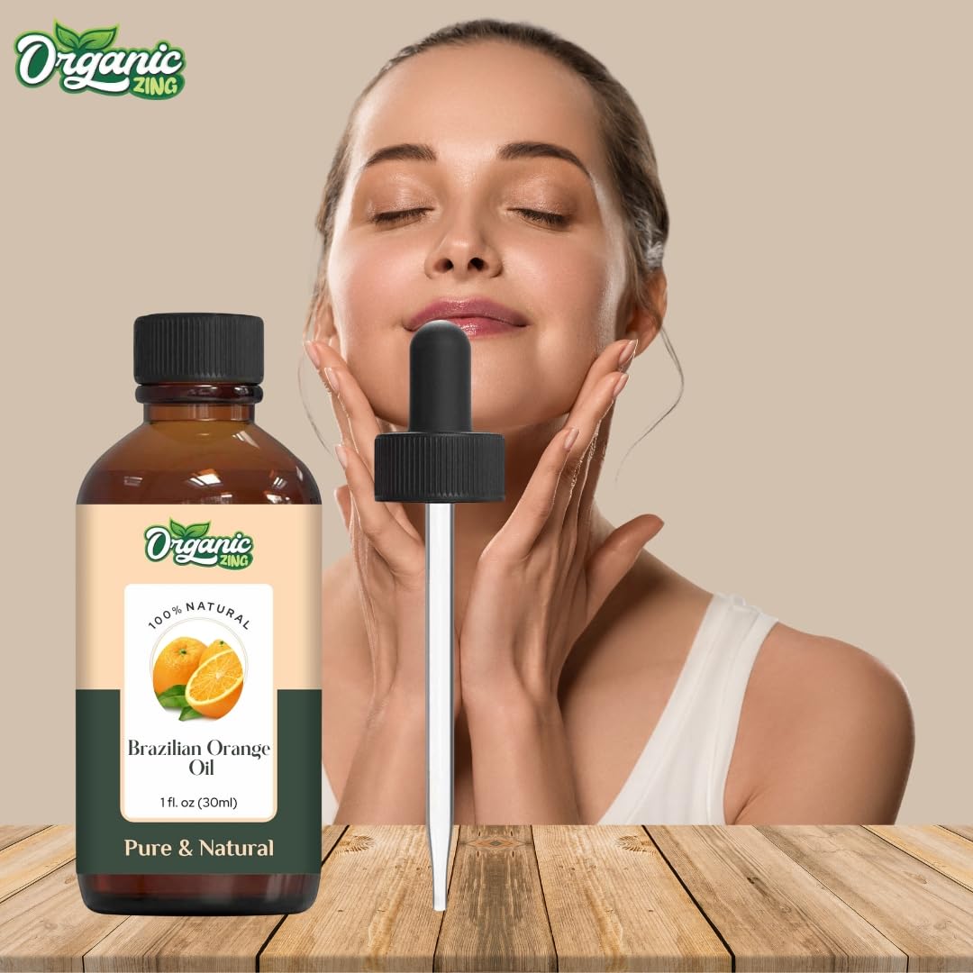 Organic Zing Brazilian Orange (Citrus sinensis) Oil | Pure & Natural Essential Oil for Skin Care, Aroma & Diffuser