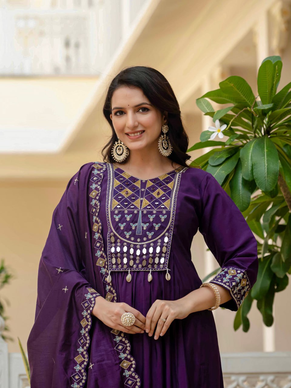 Pramukh Fab Purple Color Roman Silk Kurta Set