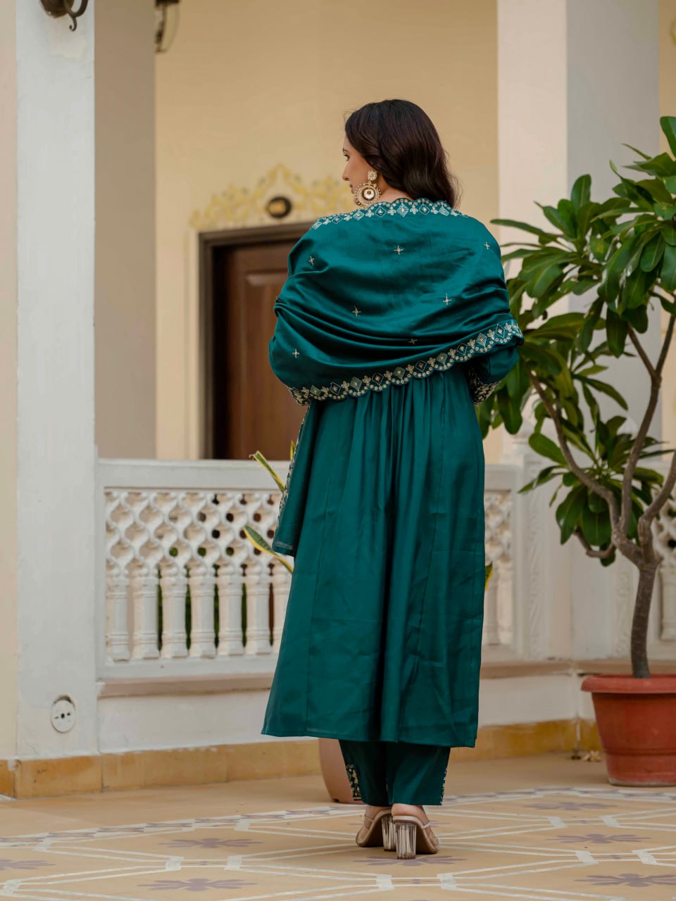 Pramukh Fab Firoji Color Roman Silk Kurta Set