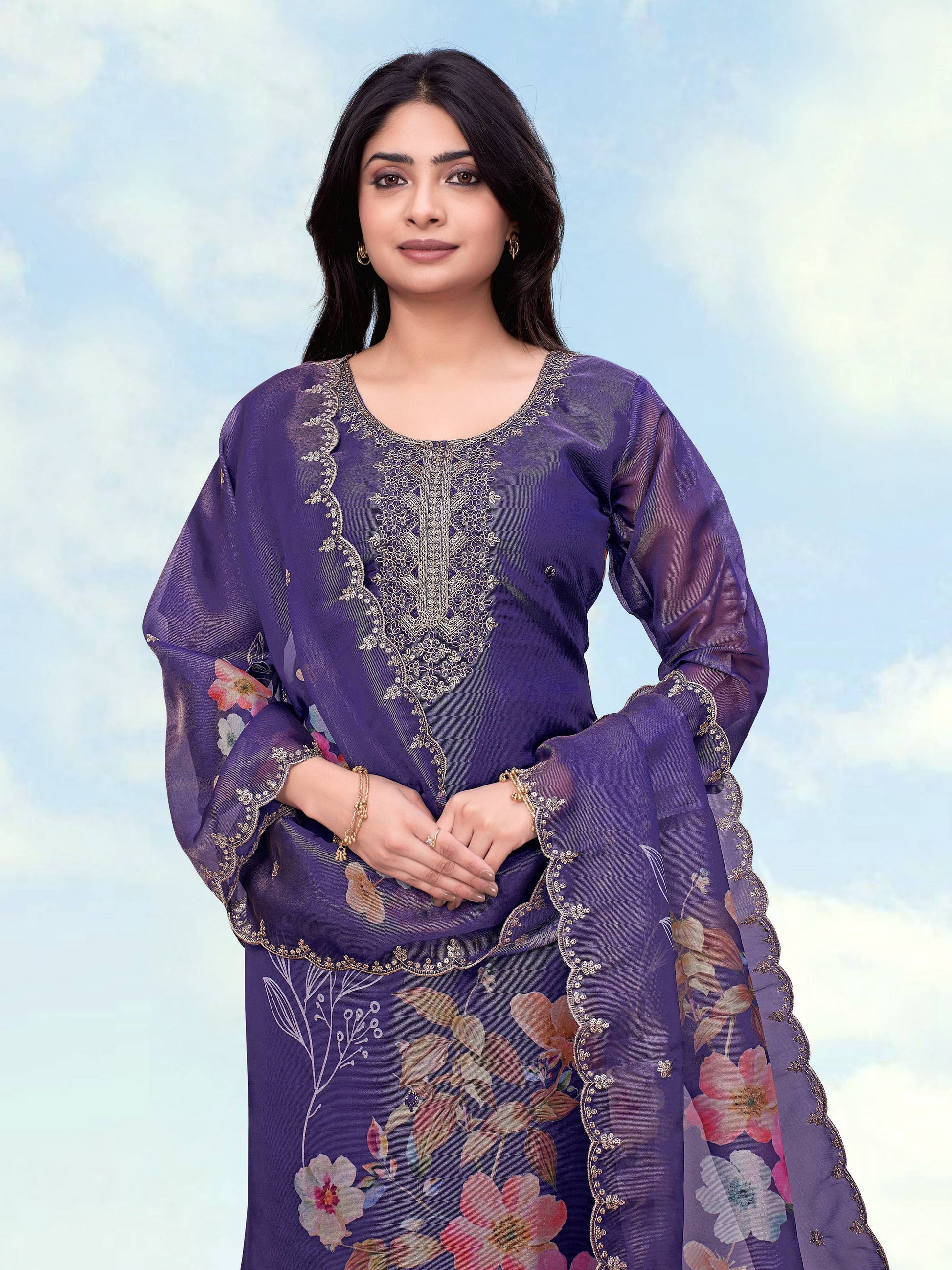 Monjolika Fashion Purple Simar Kurta Set With Floral Print
