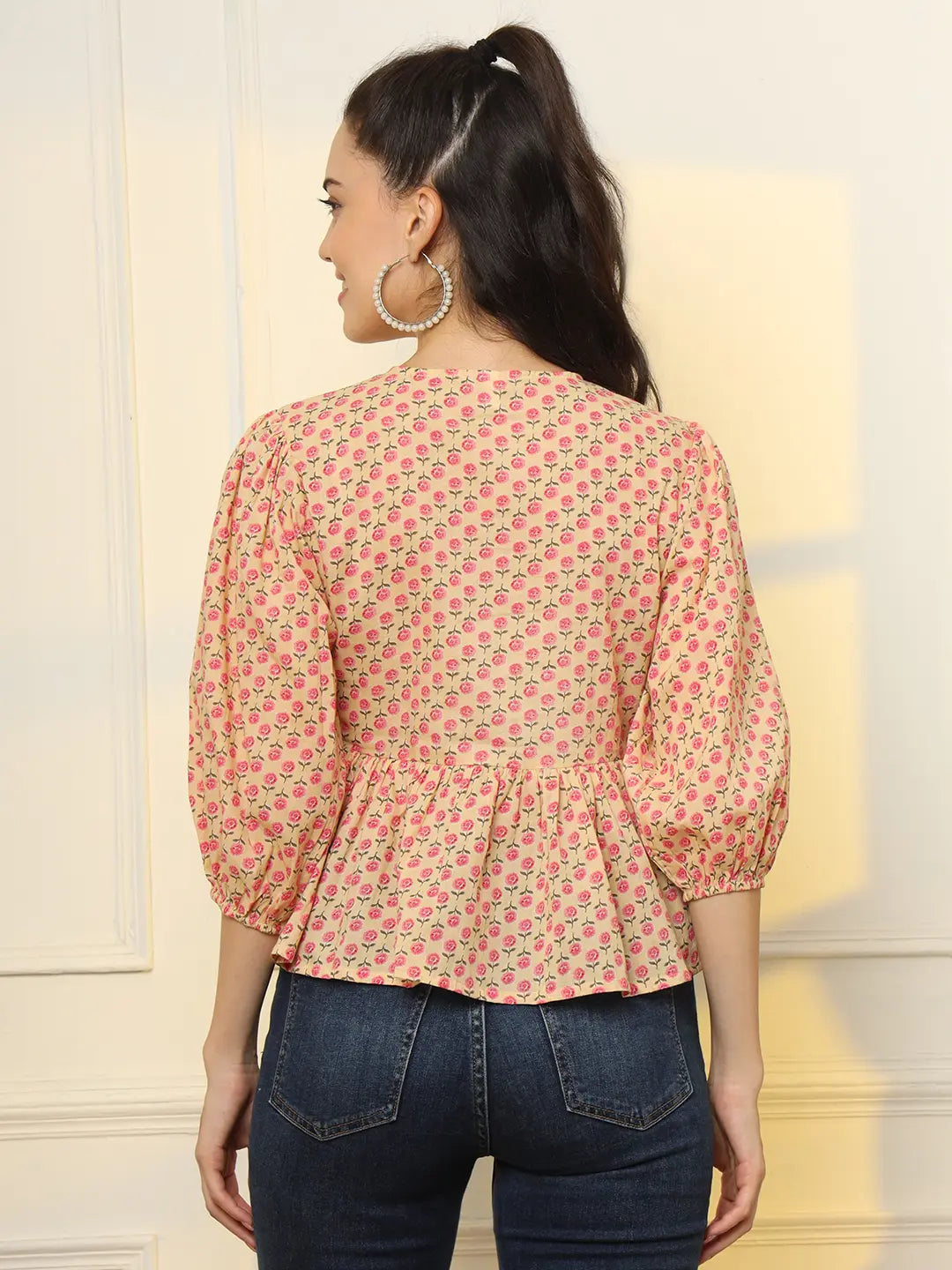 Yufta Cotton Yellow And Pink Floral Tie Up Top  Grab2Buy Yufta Grab2Buy