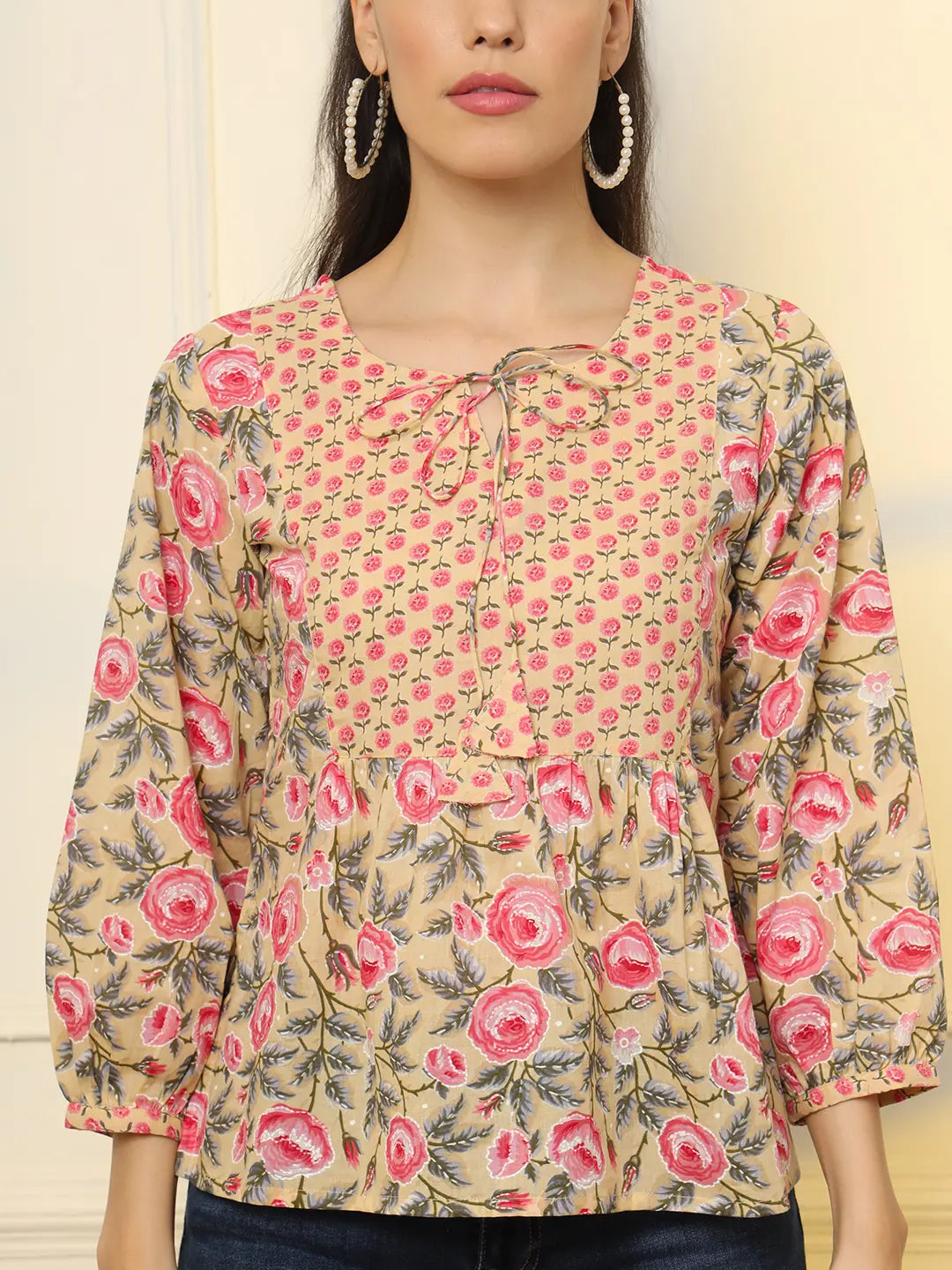 Yufta Cotton Yellow Floral Tie Up Top  Grab2Buy Yufta Grab2Buy