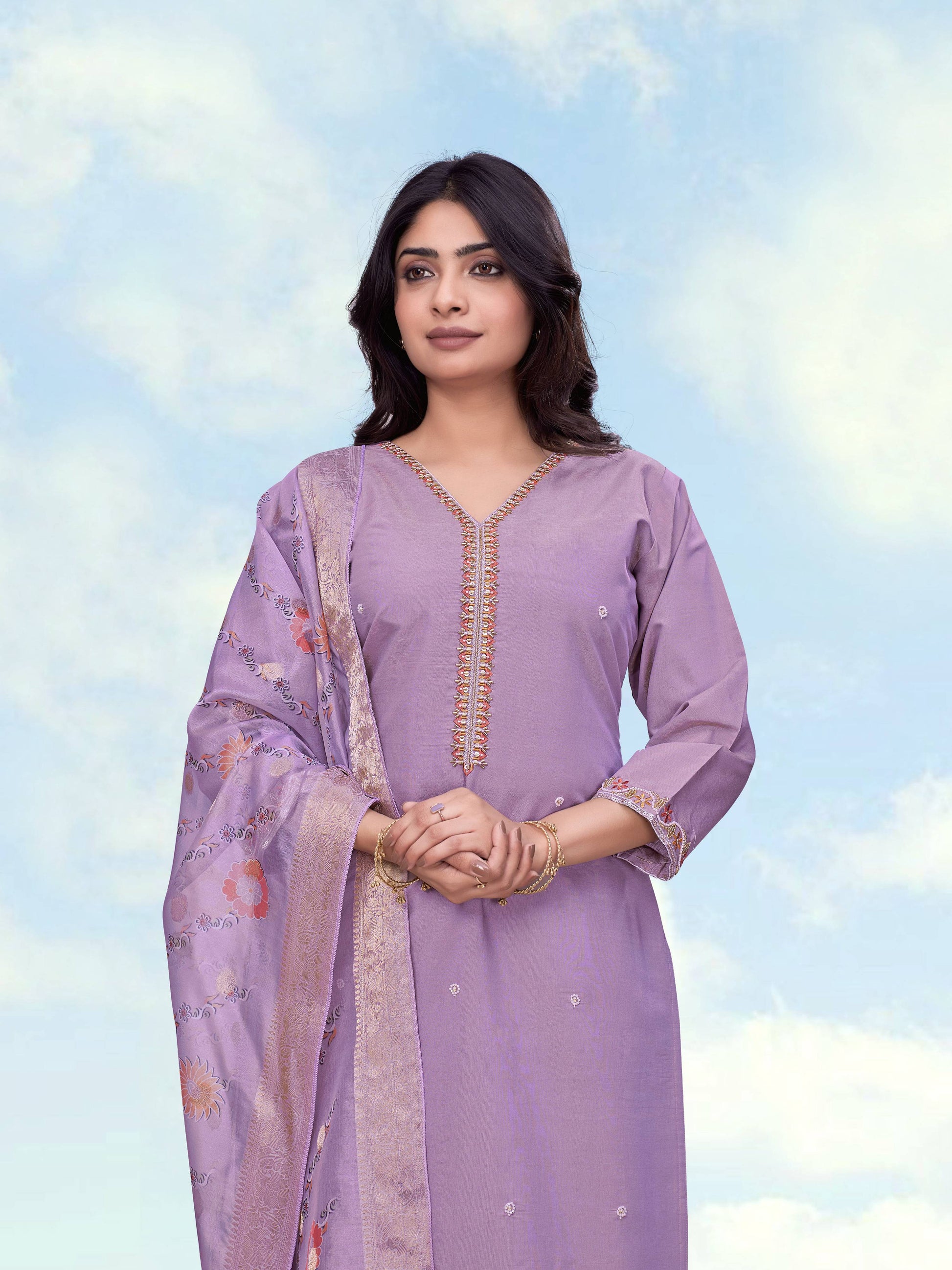 Monjolika Fashion Lavender Roman Simar Embroidered Kurta Set