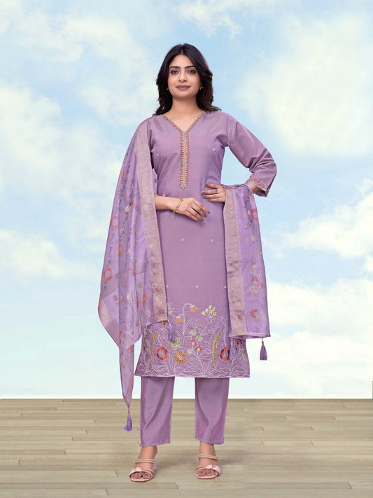 Monjolika Fashion Lavender Roman Simar Embroidered Kurta Set