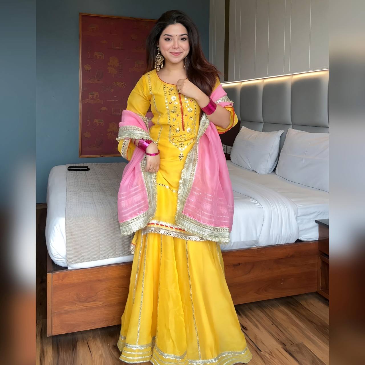 Yash Enterprise Yellow Chinon Silk Party Wear Sharara Suit Set  Grab2Buy Yash Enterprise Grab2Buy