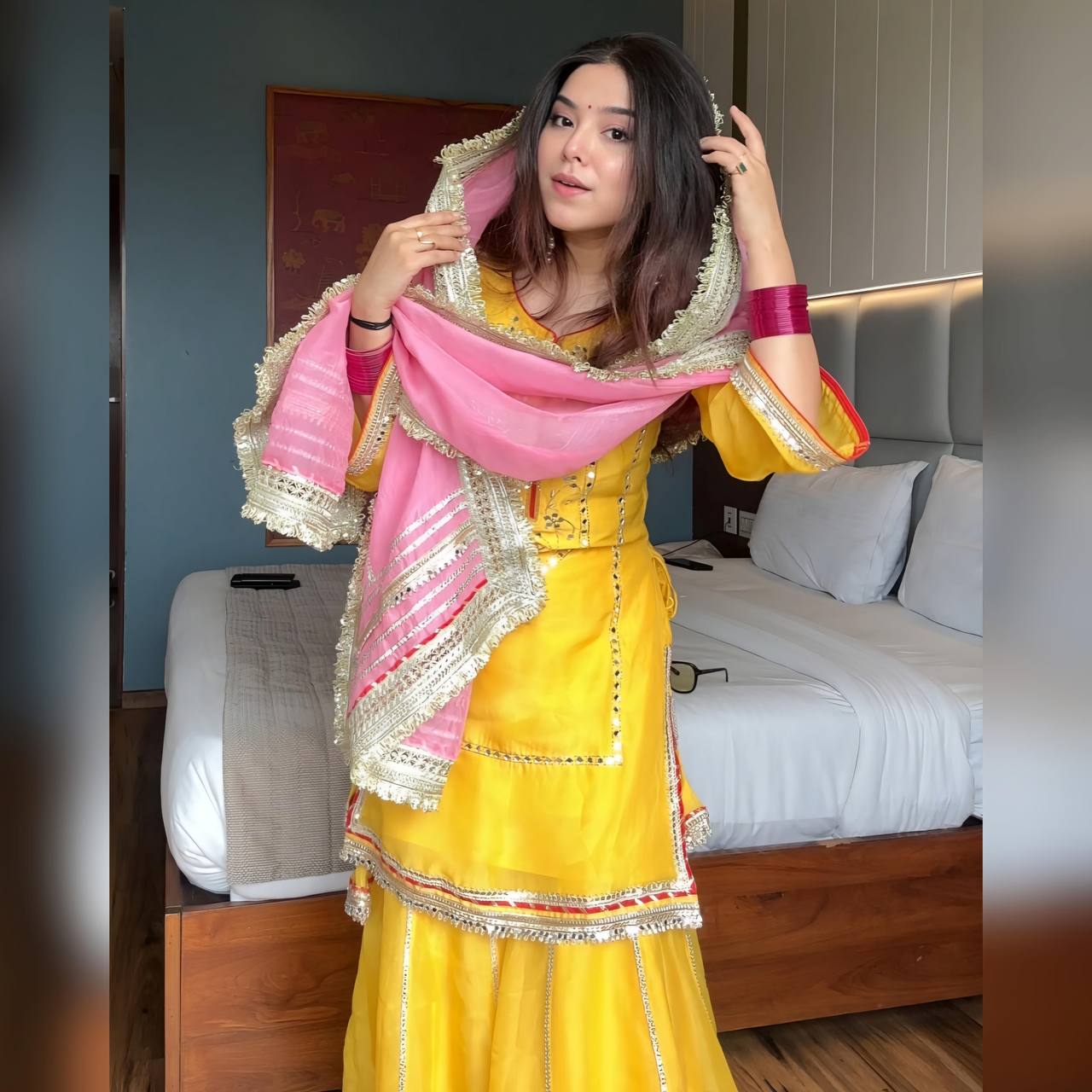 Yash Enterprise Yellow Chinon Silk Party Wear Sharara Suit Set  Grab2Buy Yash Enterprise Grab2Buy