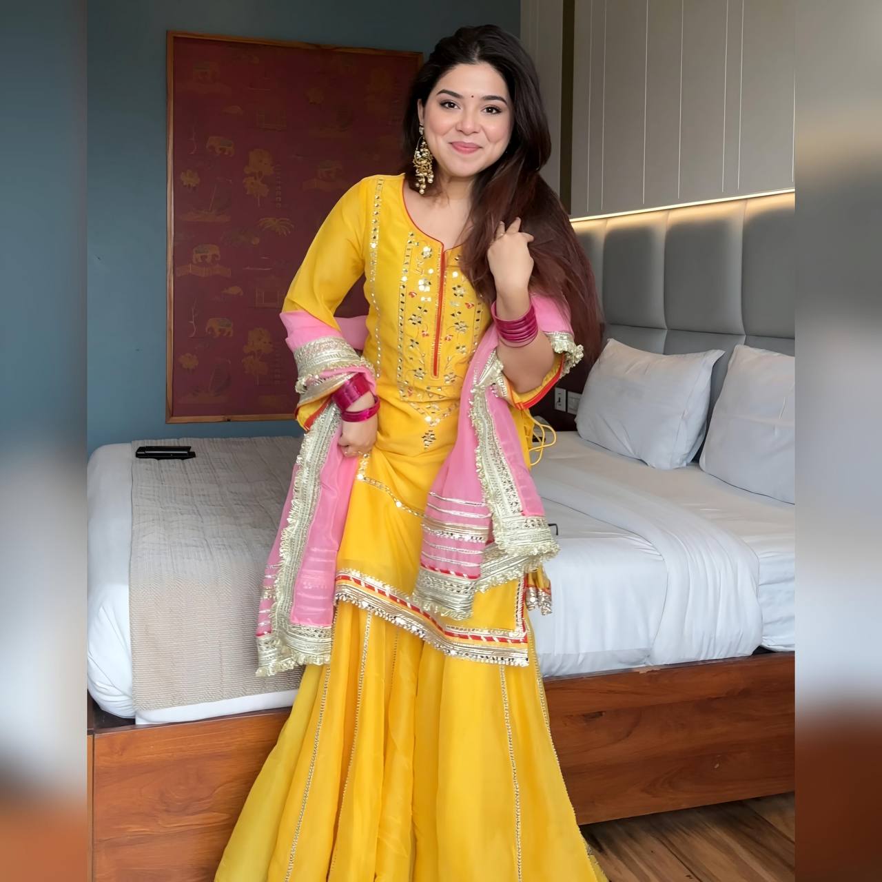 Yash Enterprise Yellow Chinon Silk Party Wear Sharara Suit Set  Grab2Buy Yash Enterprise Grab2Buy
