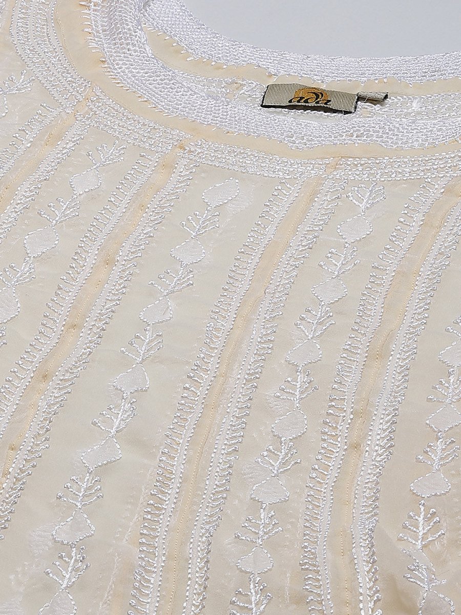 ADA Women Beige Ethnic Motifs Plus Size Chikankari Georgette Anarkali Kurta 