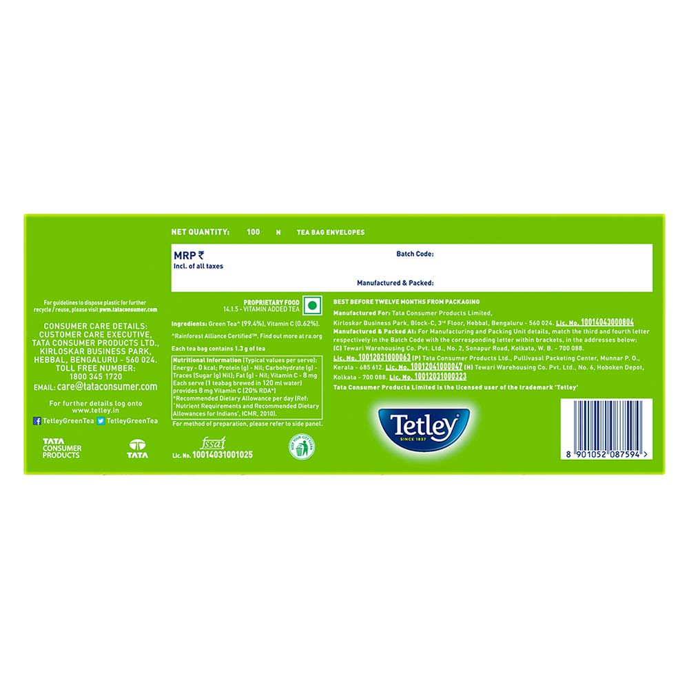 Tetley Green Tea Regular (100 Tea Bags)  Grab2Buy Tetley Grab2Buy