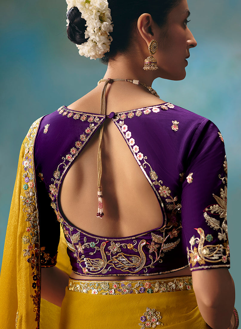 Monjolika Fashion Mustard Fancy Fabric Saree With Embroidered Work