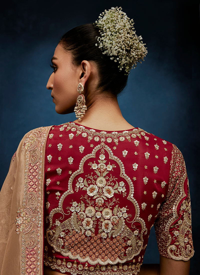 Monjolika Fashion Beige Fancy Fabric Embroidered Saree With Stitched Blouse