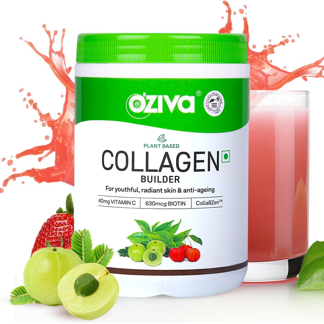 OZiva Vegan Collagen Builder with Biotin & Vitamin C For Brighter & Youthful Skin | Collagen Supplement For Women & Men | Plant Based Collagen Powder - Grab2buy