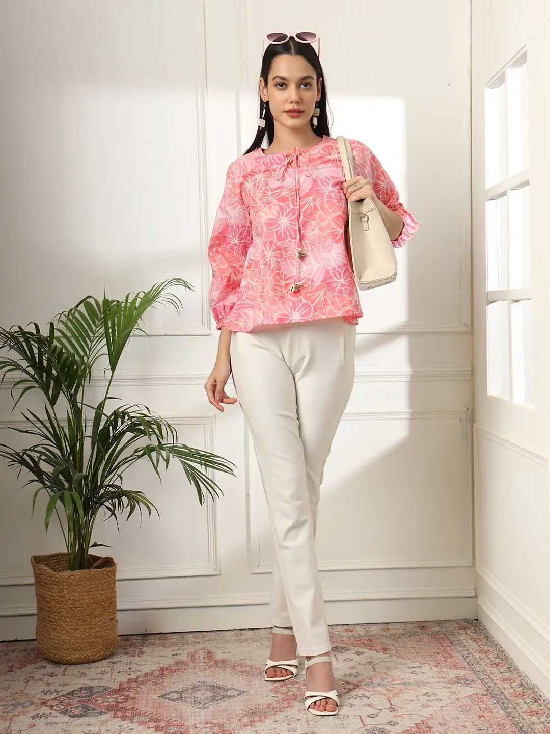 Yufta Pink Printed Cotton Peplum Top  Grab2Buy Yufta Grab2Buy
