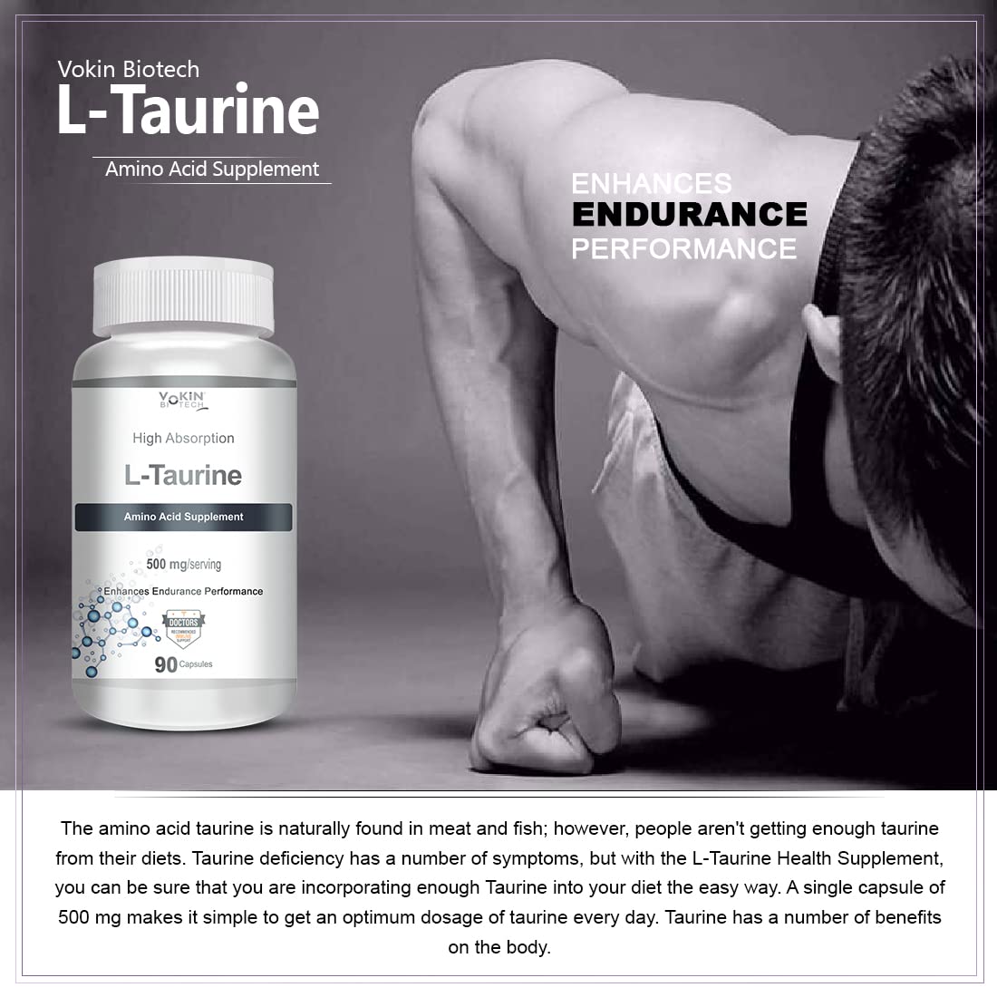 Vokin biotech L-Taurine - Amino Acid Supplement - 500mg  Grab2Buy Vokin Biotech Grab2Buy