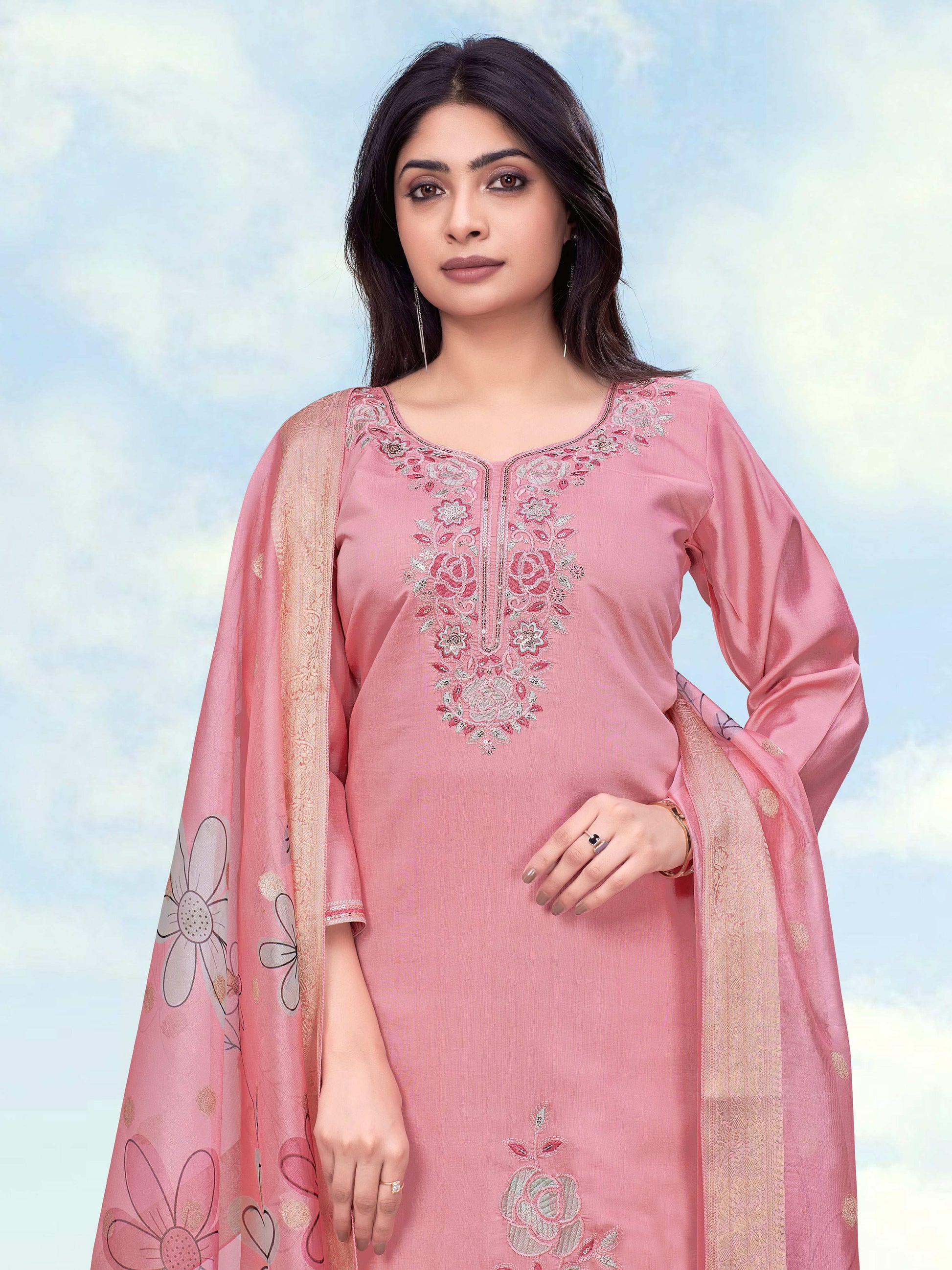 Monjolika Fashion Pink Color Roman Digital Print Kurta Pair