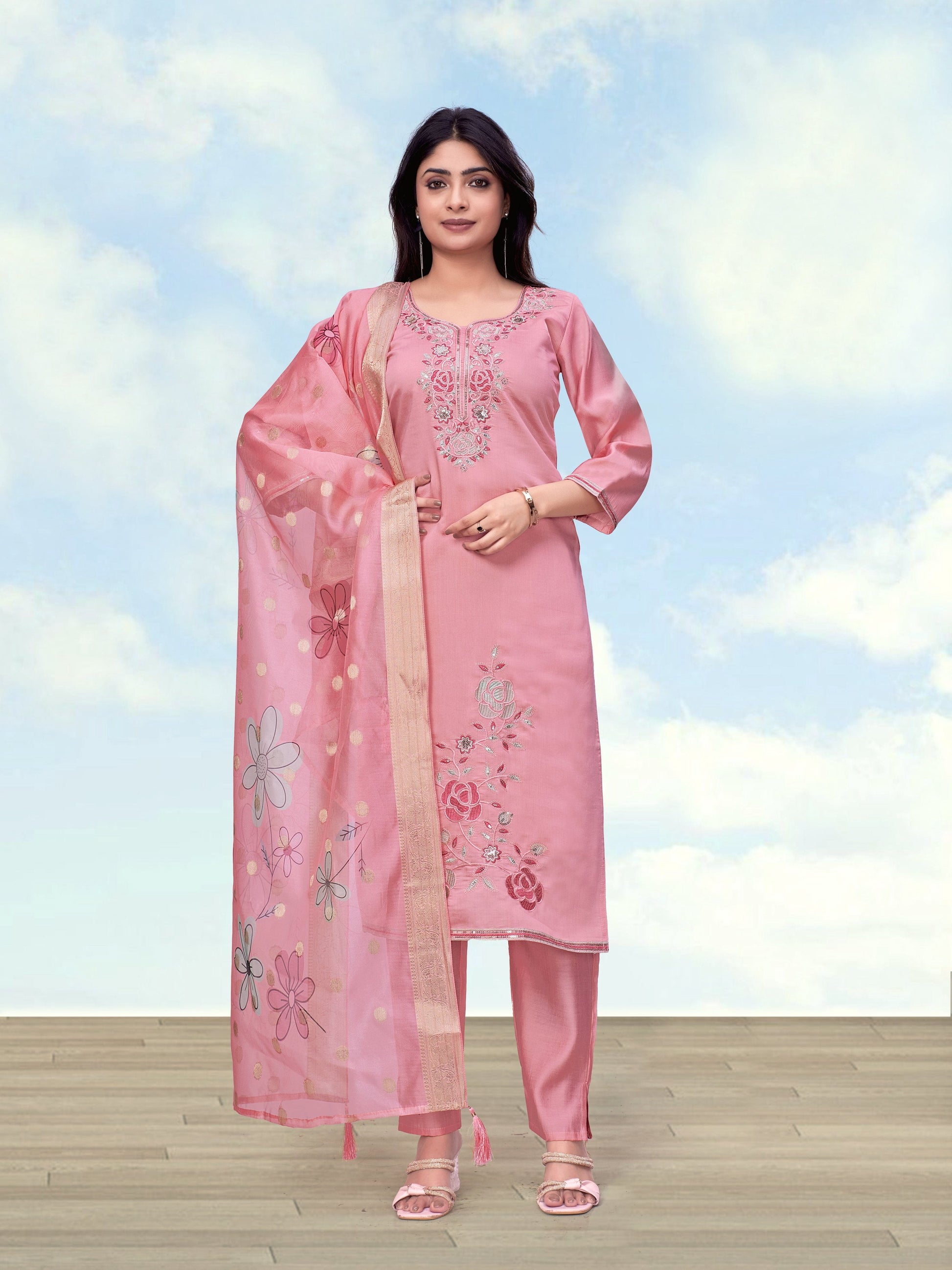 Monjolika Fashion Pink Color Roman Digital Print Kurta Pair