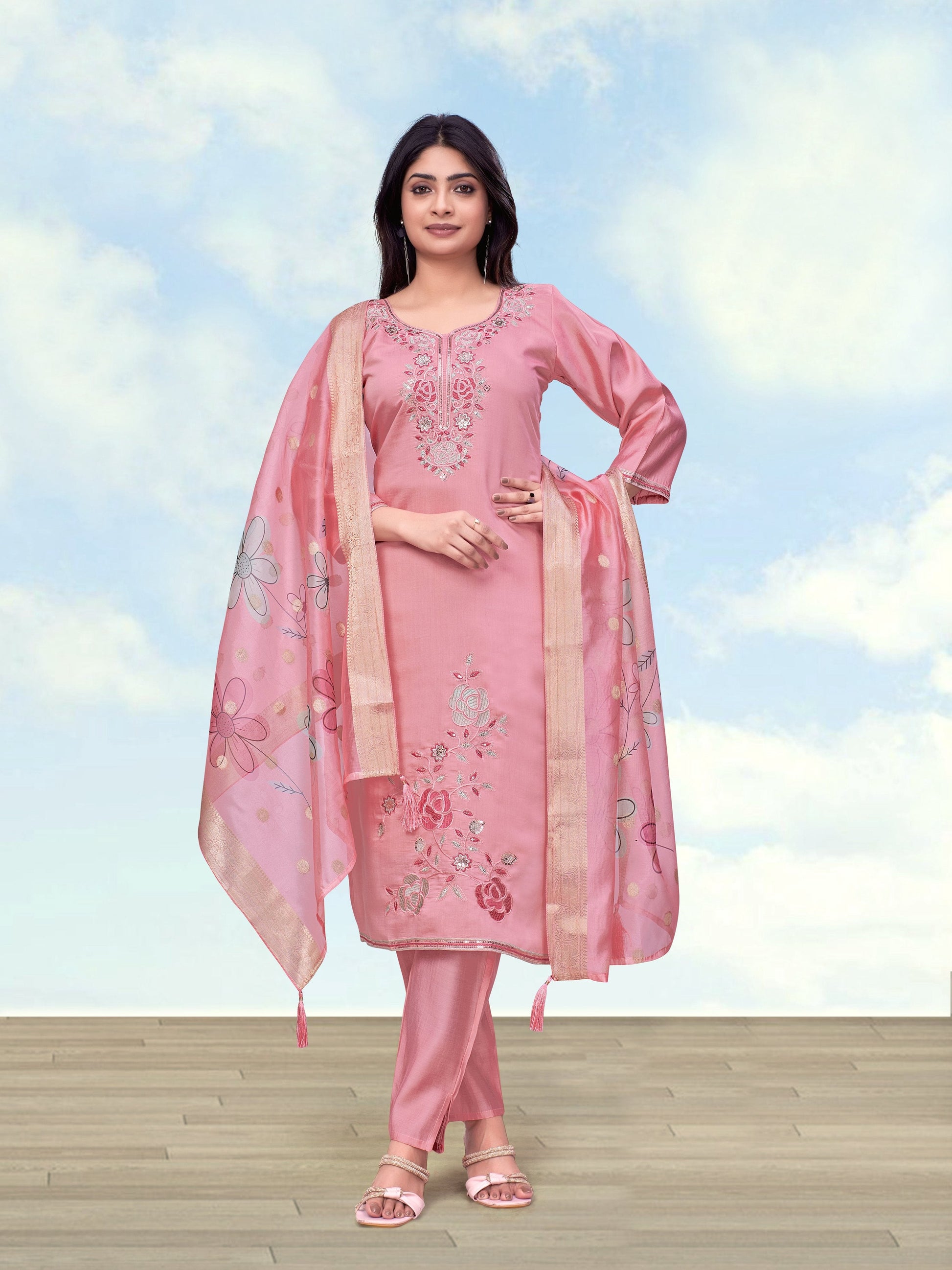 Monjolika Fashion Pink Color Roman Digital Print Kurta Pair