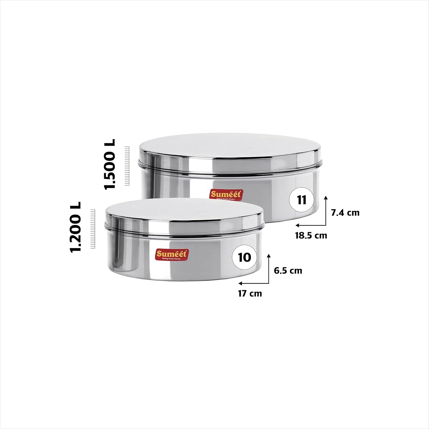 Sumeet Stainless Steel Flat Canisters/Storage Containers Set Of 2Pcs (1.2Ltr,1.5Ltr)