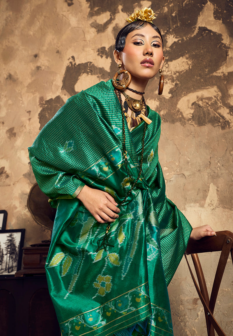 Monjolika Fashion Dark Green Weaving Silk Blend Saree With Zari Border Design