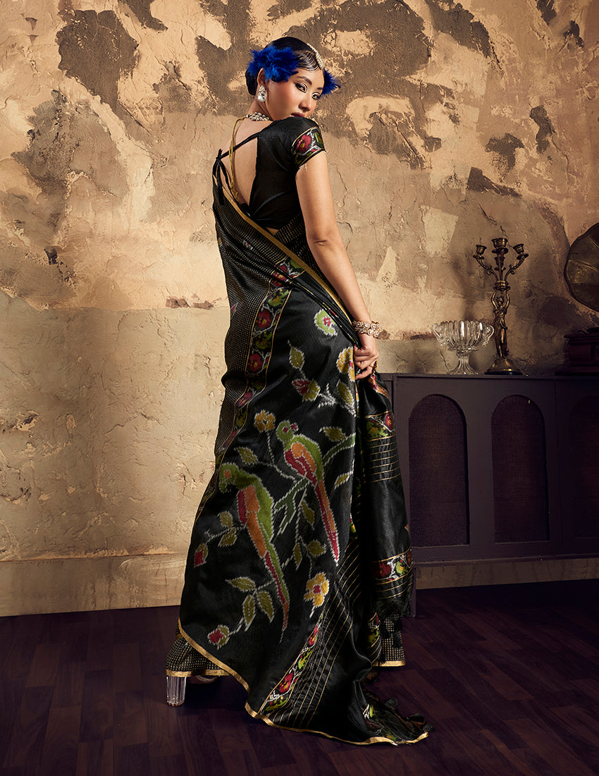 Monjolika Fashion Black Weaving Silk Blend Saree With Zari Border Design
