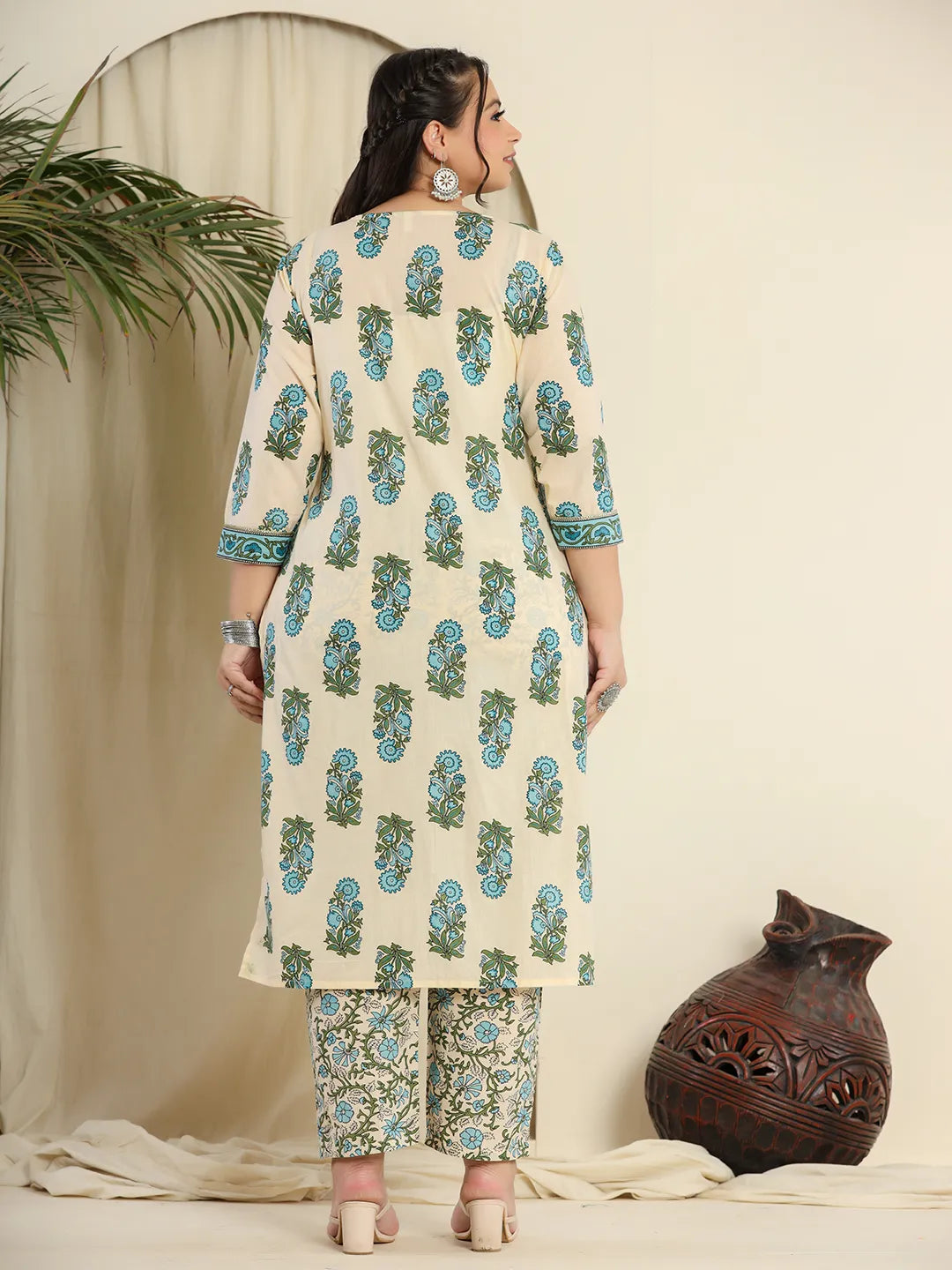 Yufta Cream Pure Cotton Kurta Set With Pant & Dupatta  Grab2Buy Yufta Grab2Buy