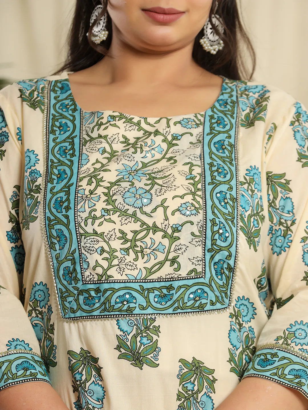 Yufta Cream Pure Cotton Kurta Set With Pant & Dupatta  Grab2Buy Yufta Grab2Buy