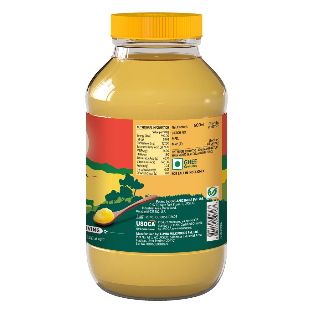 Organic India Cow Ghee | Pure and Natural Desi Ghee - Traditional Curd-Churned - Premium Artisanal Desi Ghee - Diet Friendly with Rich Taste 