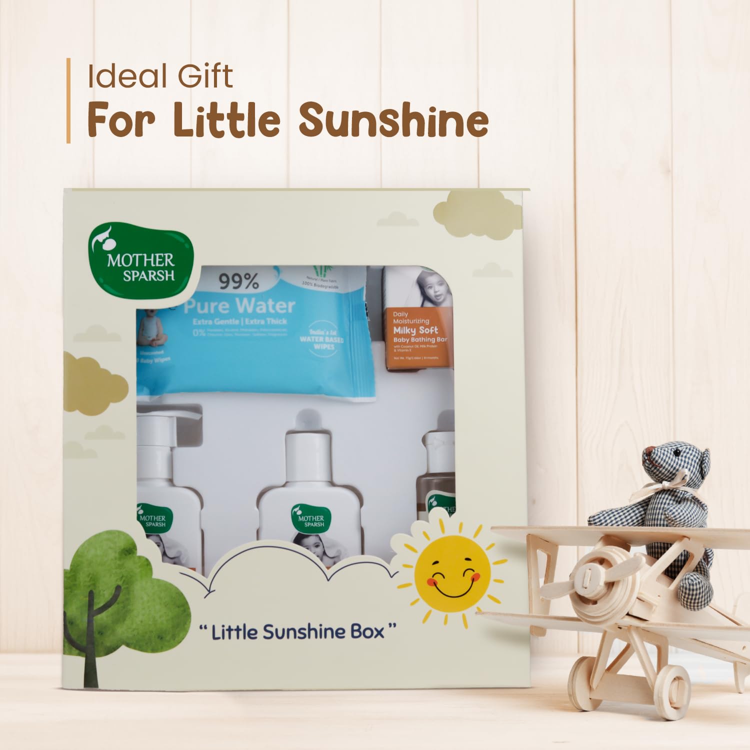 Mother Sparsh Gift Set for Babies, Combo of 5 Baby Skin Care Essentials (Sunshine Box) 