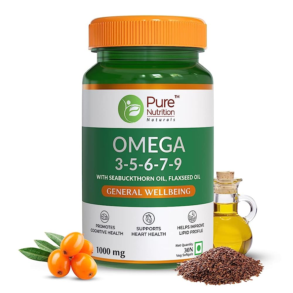 Pure Nutrition Omega 3-5-6-7-9 (1000mg) with Seabuckthorn & Flaxseed Oil Softgels | Grab2Buy