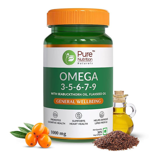 Pure Nutrition Omega 3-5-6-7-9 (1000mg) with Seabuckthorn & Flaxseed Oil Softgels | Grab2Buy