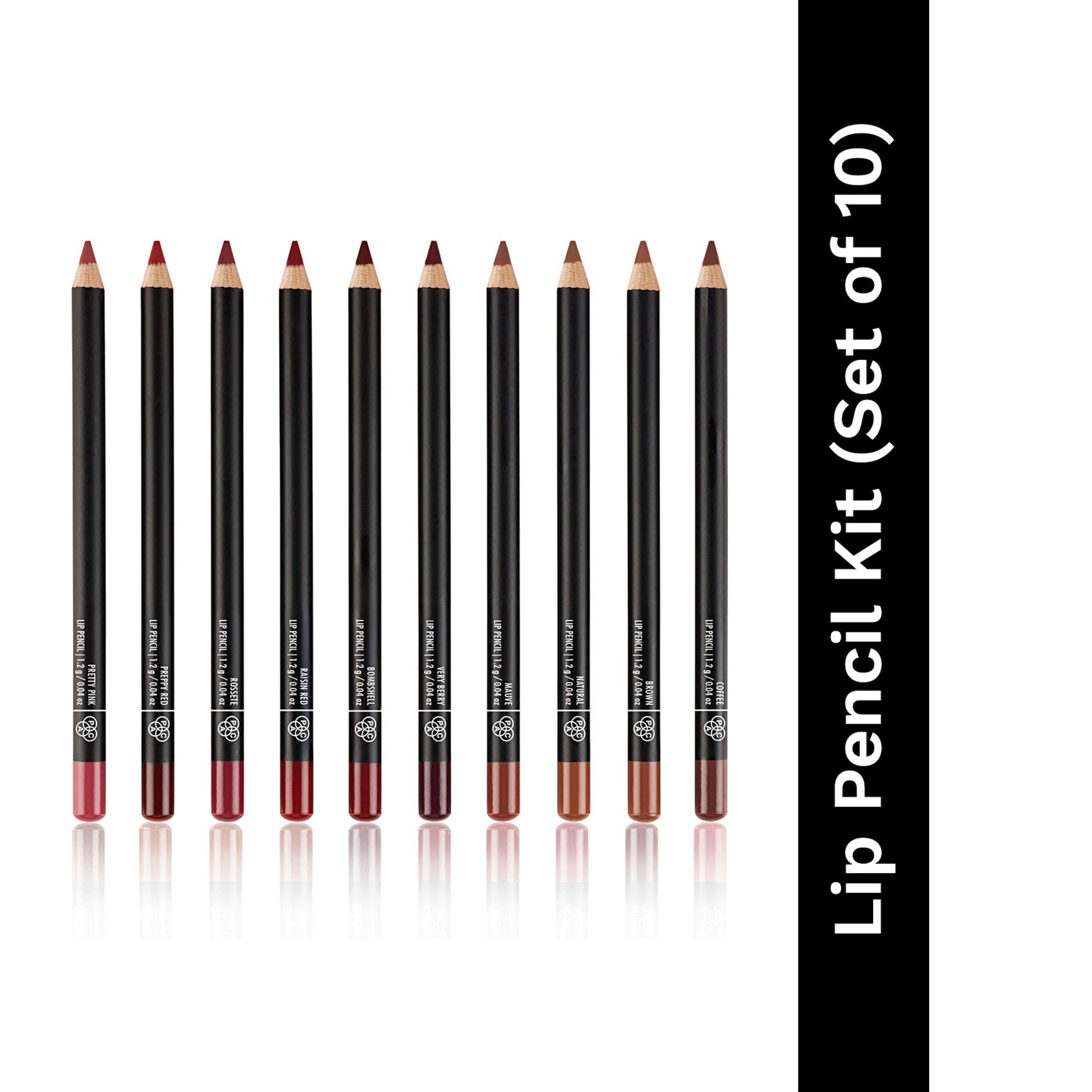 PAC Studio Lip Pencil Vault Set of 10 - Creamy Non Drying, Longwear Intense Pigment, Matte Finish