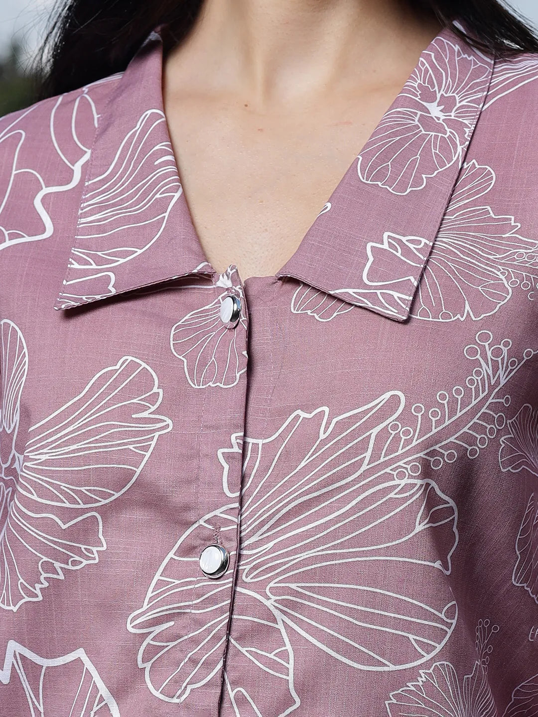 Yufta Mauve Cotton Linen Puff Sleeve Shirt Shirt Style Top  Grab2Buy Yufta Grab2Buy