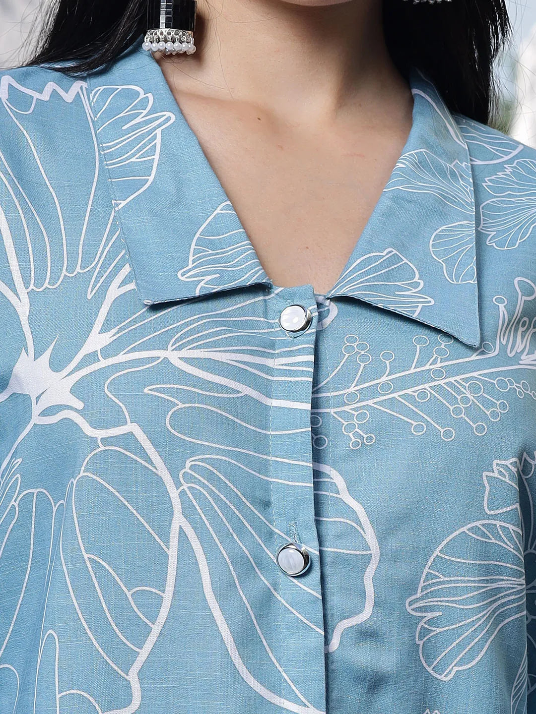 Yufta Sky Blue Cotton Linen Puff Sleeve Shirt Style Top  Grab2Buy Yufta Grab2Buy