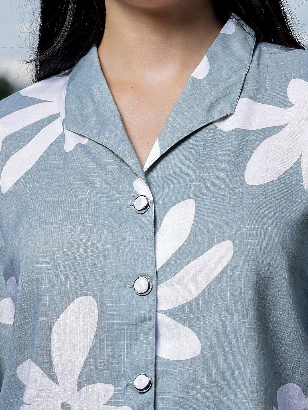 Yufta Green Cotton Linen Bishop Sleeve Shirt Style Top  Grab2Buy Yufta Grab2Buy