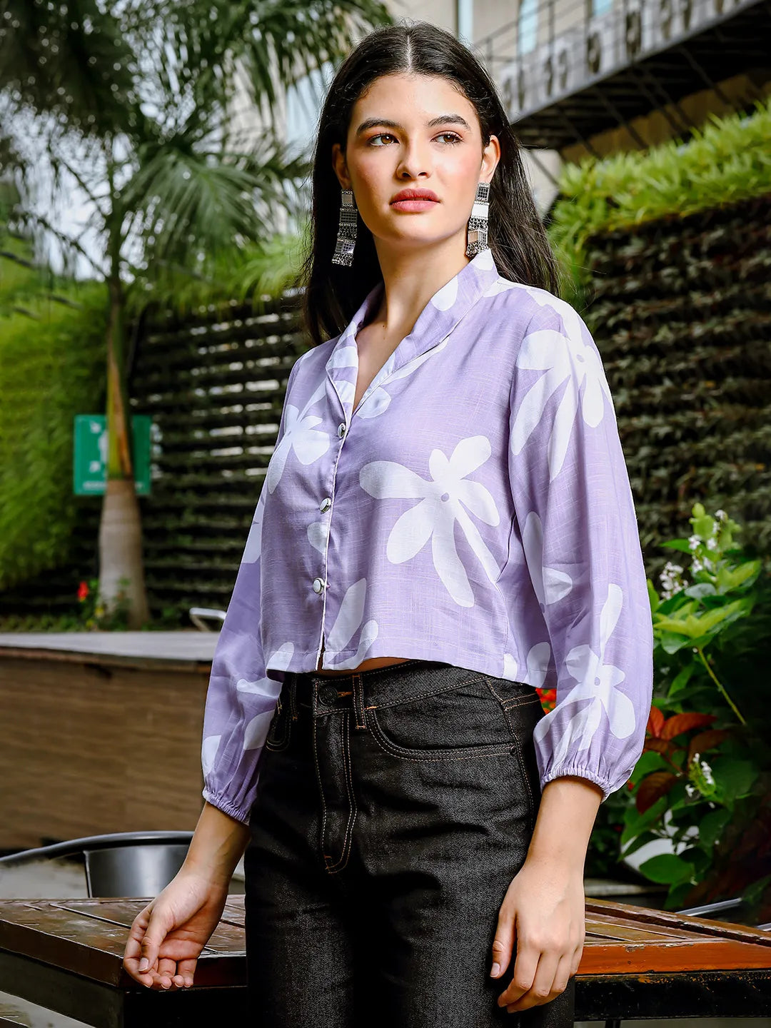Yufta Lavender Cotton Linen Bishop Sleeve Formal Shirt Style Top  Grab2Buy Yufta Grab2Buy
