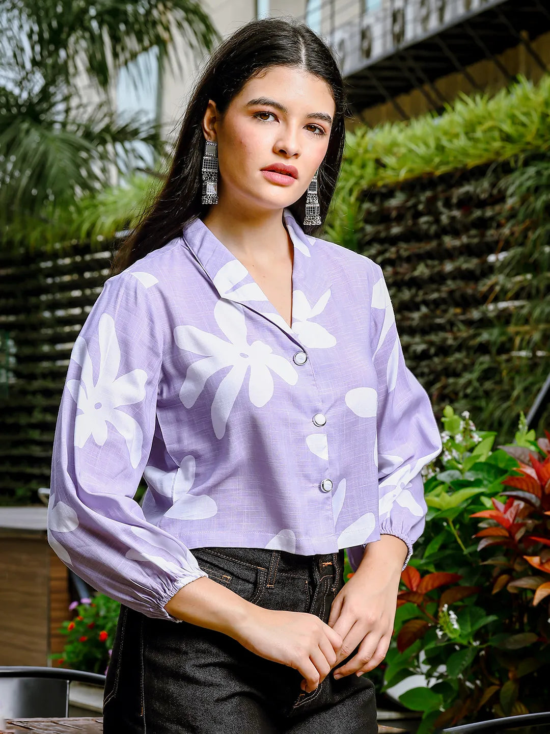 Yufta Lavender Cotton Linen Bishop Sleeve Formal Shirt Style Top  Grab2Buy Yufta Grab2Buy