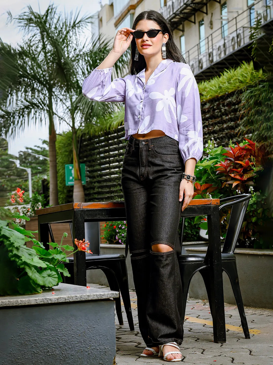 Yufta Lavender Cotton Linen Bishop Sleeve Formal Shirt Style Top  Grab2Buy Yufta Grab2Buy