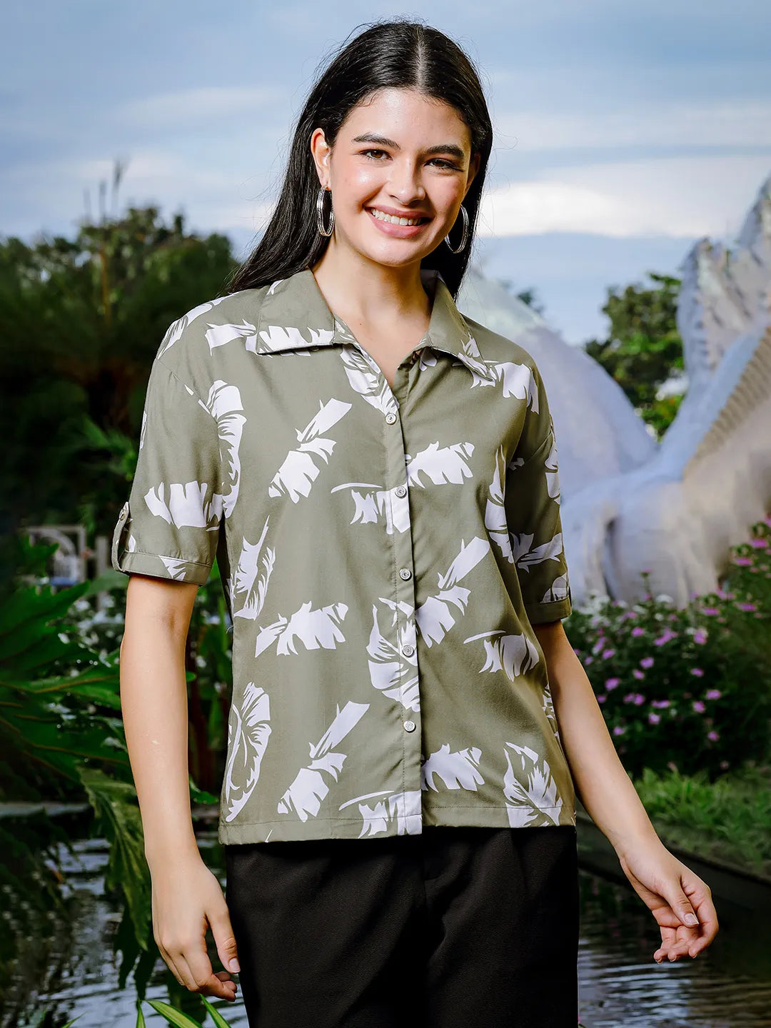 Yufta Green Liva Collared Shirt Style Top  Grab2Buy Yufta Grab2Buy