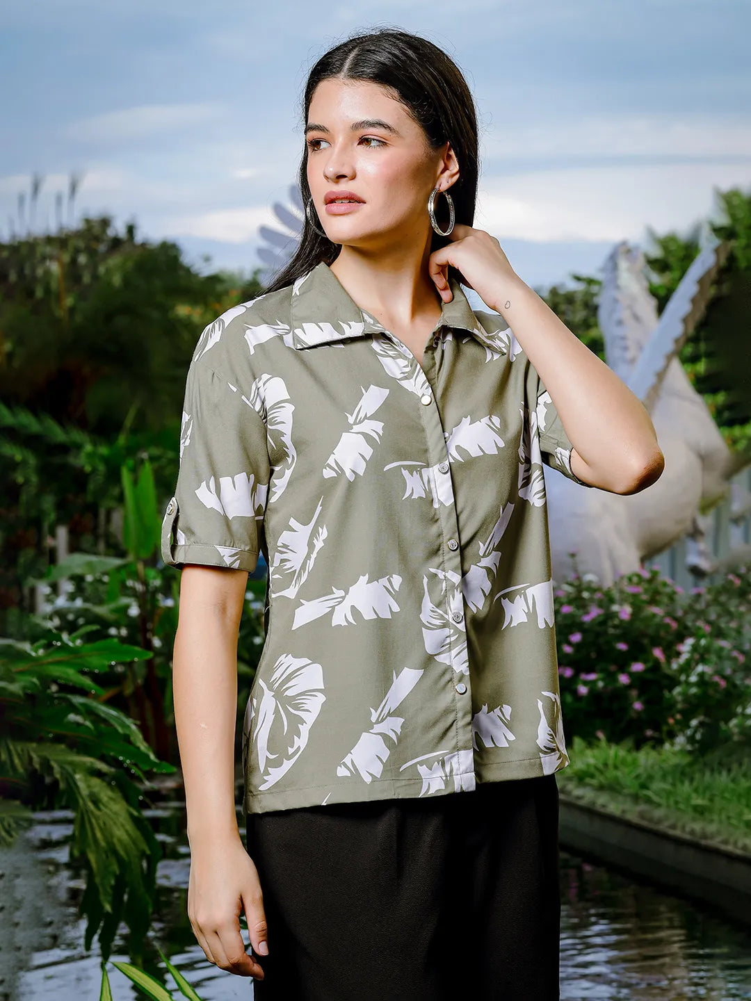 Yufta Green Liva Collared Shirt Style Top  Grab2Buy Yufta Grab2Buy