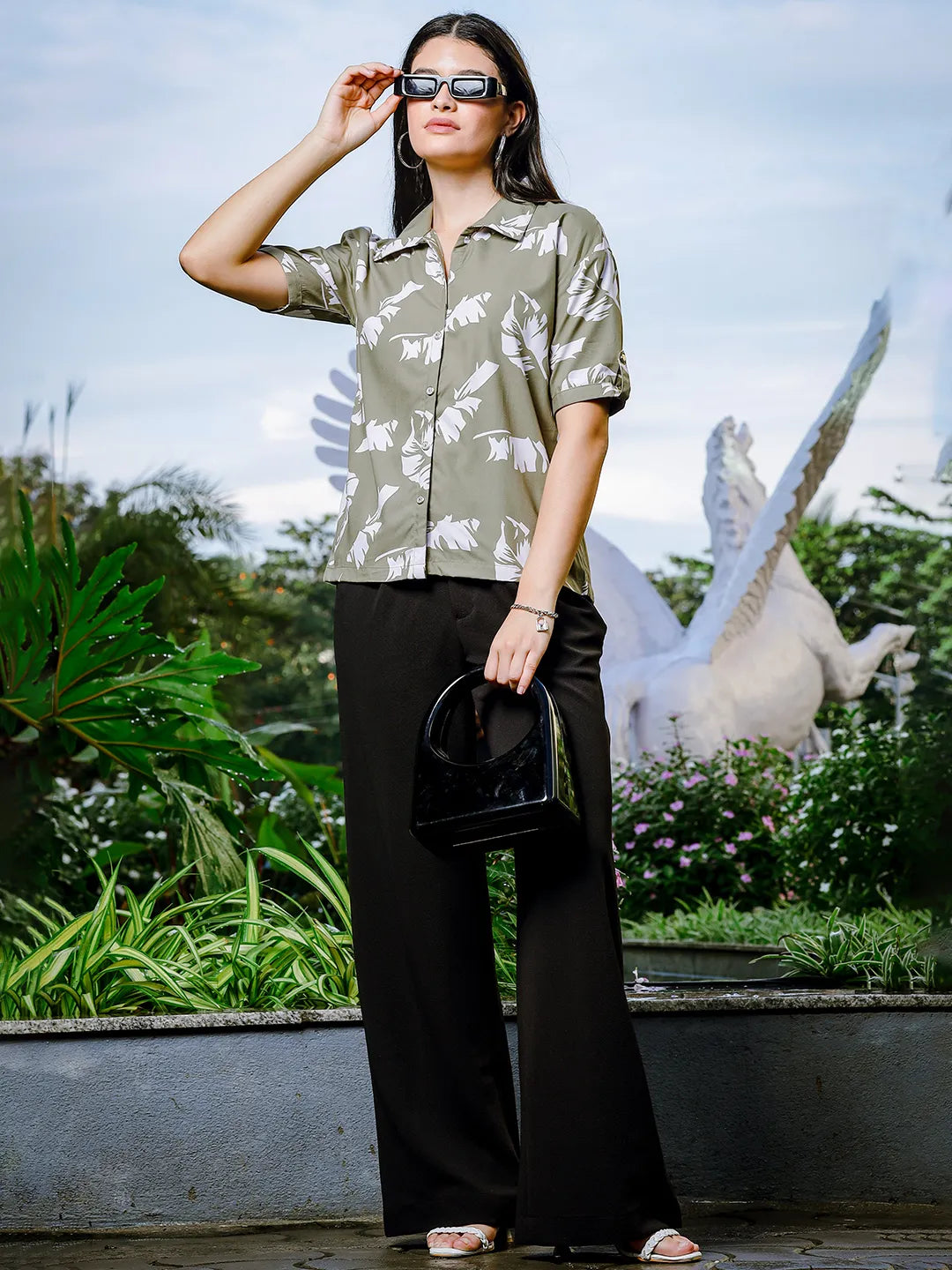 Yufta Green Liva Collared Shirt Style Top  Grab2Buy Yufta Grab2Buy
