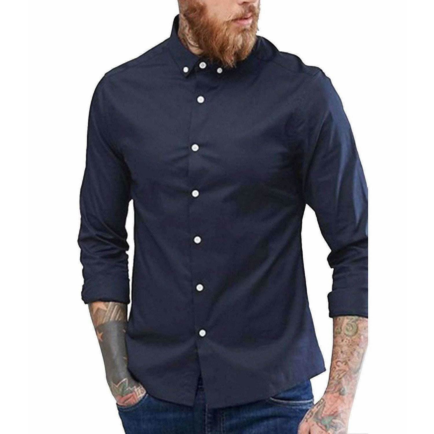 Men's Contrast Button Slim Fit Formal Shirt