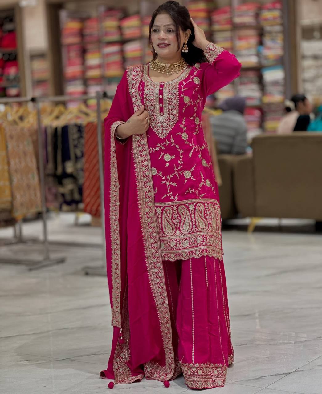 Yash Enterprise Pink Chinon Silk Party Wear Embroidery Suit Set  Grab2Buy Yash Enterprise Grab2Buy