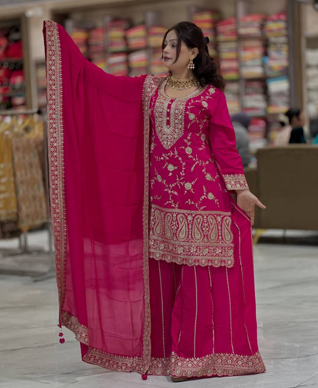 Yash Enterprise Pink Chinon Silk Party Wear Embroidery Suit Set  Grab2Buy Yash Enterprise Grab2Buy