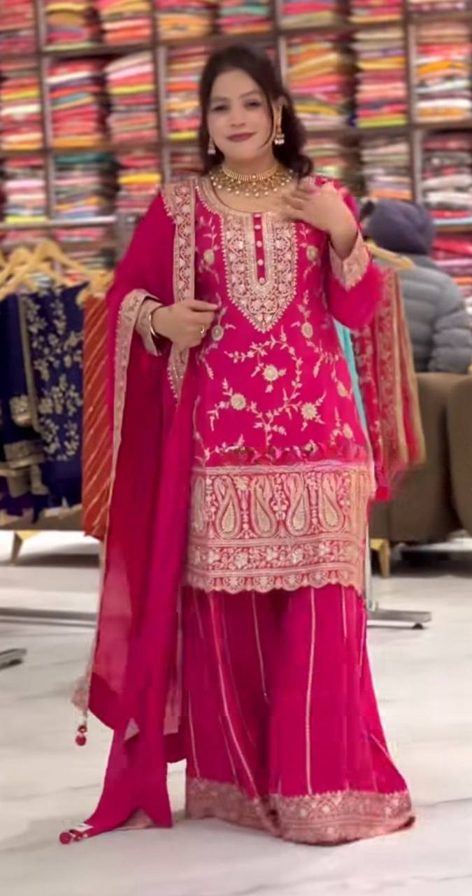 Yash Enterprise Pink Chinon Silk Party Wear Embroidery Suit Set  Grab2Buy Yash Enterprise Grab2Buy