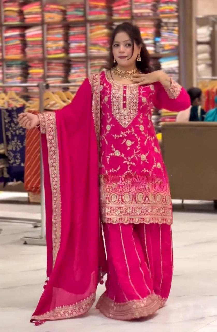 Yash Enterprise Pink Chinon Silk Party Wear Embroidery Suit Set  Grab2Buy Yash Enterprise Grab2Buy