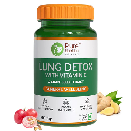 Pure Nutrition Lung Detox with Vitamin C & Grape Seed Extract Veg Capsules 