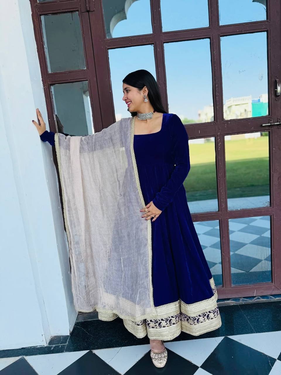 Yash Enterprise Blue Viscose Velvet Party Wear Embroidery Suit Set  Grab2Buy Yash Enterprise Grab2Buy