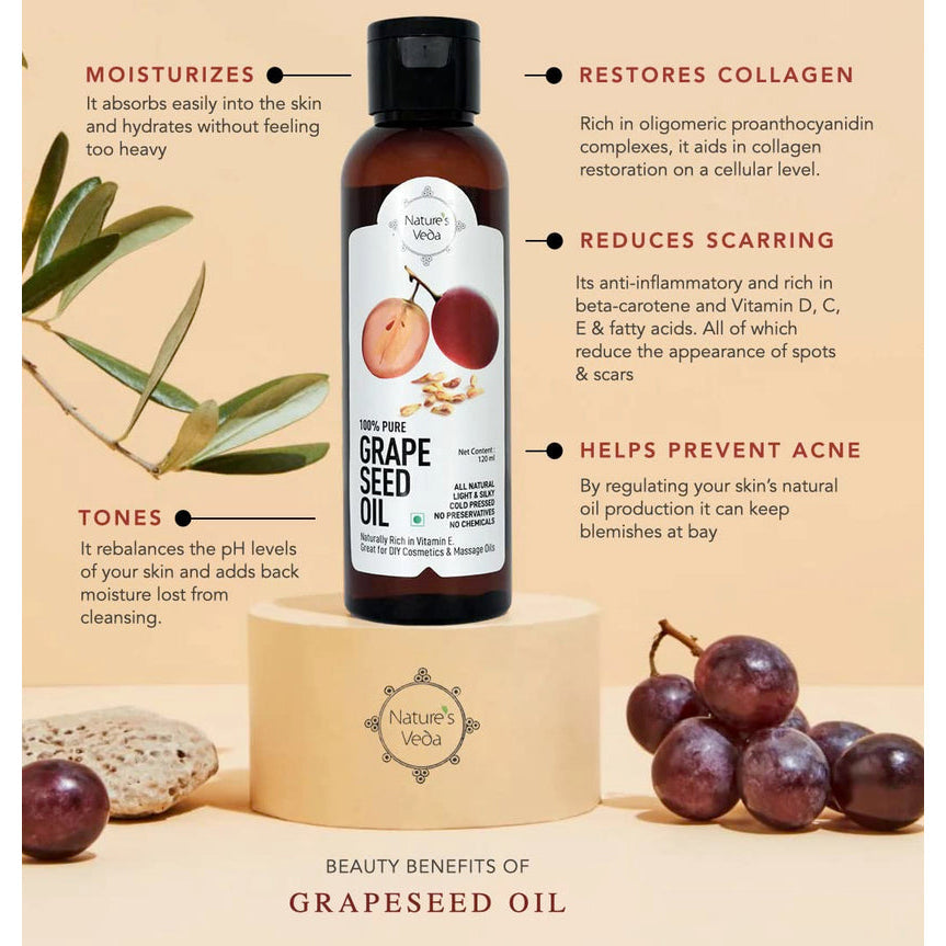Grape Seed Oil | Natural | Light & Silky | Cold Pressed | 120ml 
